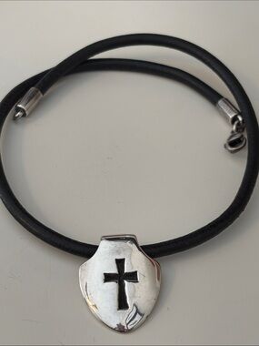 James Avery RETIRED & RARE Cross Shield Leather Necklace